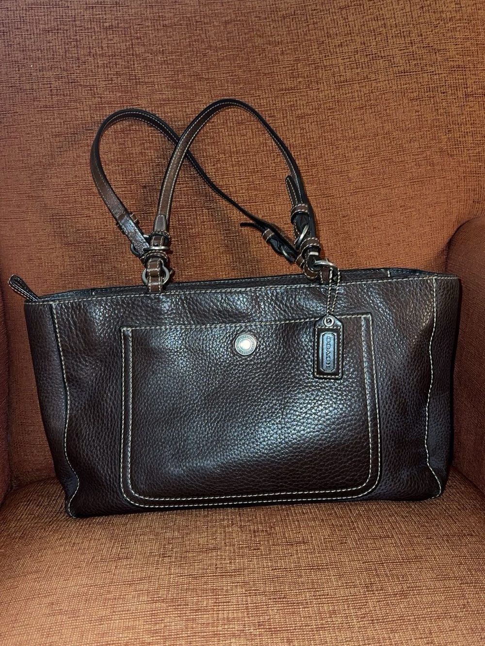 Coach Chelsea Brown Leather Tote with Front Pocket